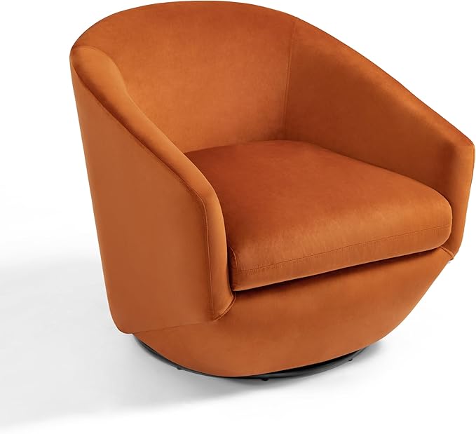 UIXE 360° Swivel Barrel Accent Chair, Velvet Upholstered Club Armchair for Living Room, Modern Round Arm Chair Single Sofa Bedroom Reading Seating (Orange)-DeskLoop Office