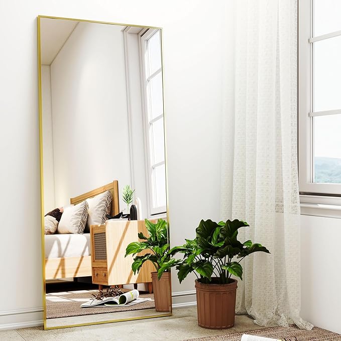 Full-Length Mirror, 24"x68" Floor Mirror with Stand, Wall-Mounted Mirror for Bathroom, Dressing Room - Hanging or Leaning - Full Body Mirrors for Bedroom, Gold-DeskLoop Office