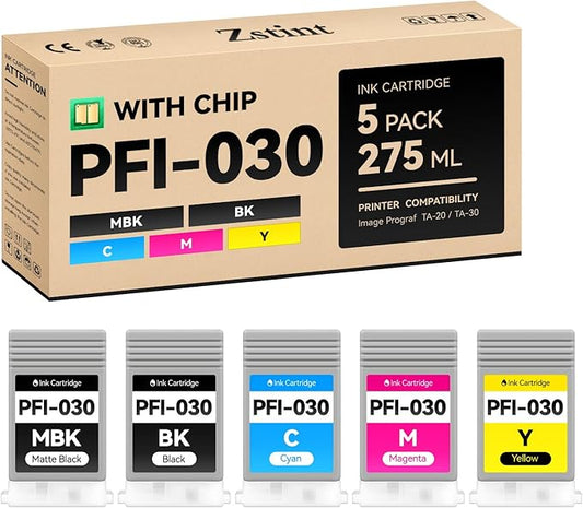 PFI-030 Pigment Ink Tank Kit 5-Pack 55ml High Capacity Replacement for Canon PFI-030 PFI030 Ink Cartridges Compatible for Canon imagePROGRAF TA-20 TA-30 TM-240 TM-340 Printer Black Cyan Yellow Magenta-DeskLoop Office