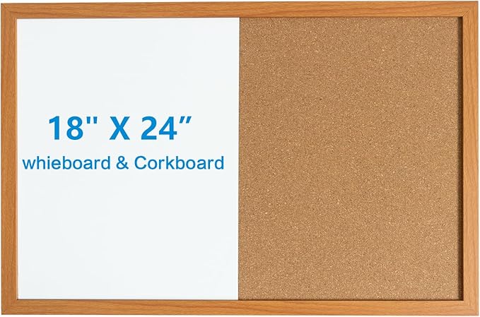 Combination Writeboard 24"x 18" Magnetic Whiteboard & Cork Board Dry Erase Board Bulletin Board Wall Mounted Wood Frame-DeskLoop Office
