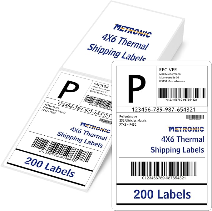METRONIC Thermal Labels 4x6 200 Labels Fanfold Direct Shipping Label by METRONIC