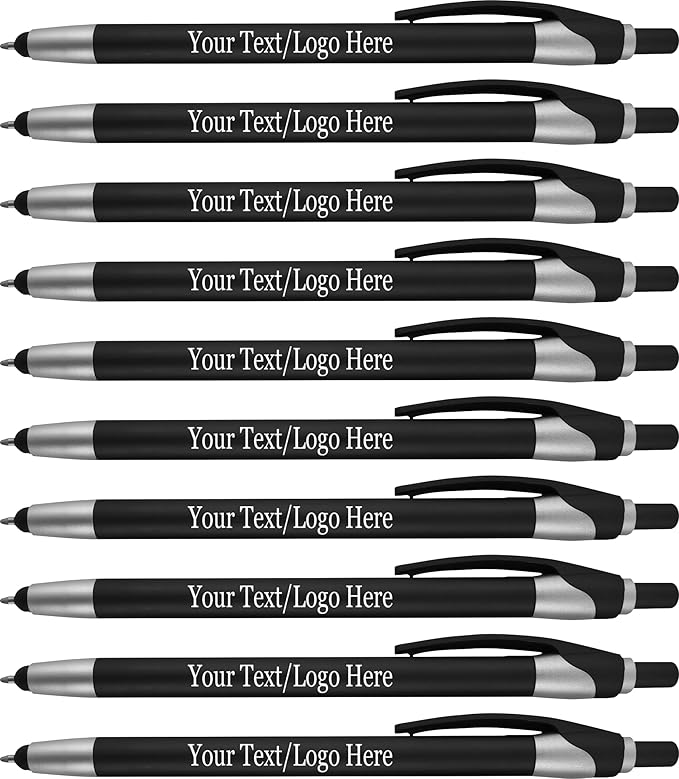 Personalized With your Custom Logo or Text Pens-Pack of 450- for Marketing, Parties, and Events, 2 in 1 Capacitive Stylus & Ballpoint Pen Compatible With Touchscreen Devices, Blue Ink, Black Pens-DeskLoop Office