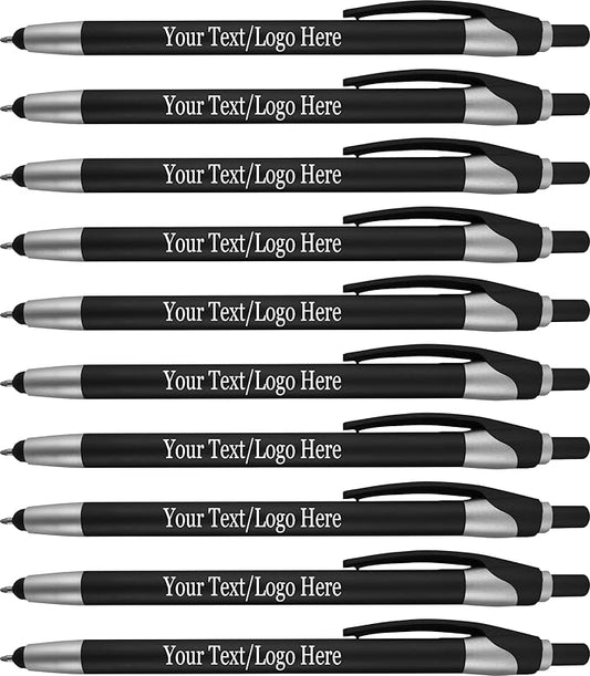 Personalized With your Custom Logo or Text Pens-Pack of 450- for Marketing, Parties, and Events, 2 in 1 Capacitive Stylus & Ballpoint Pen Compatible With Touchscreen Devices, Blue Ink, Black Pens