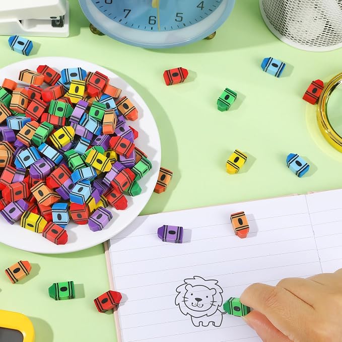 JUNEBRUSHS 150 Pcs Mini Crayon Erasers, Back to School Classroom Supplies | - Image 3