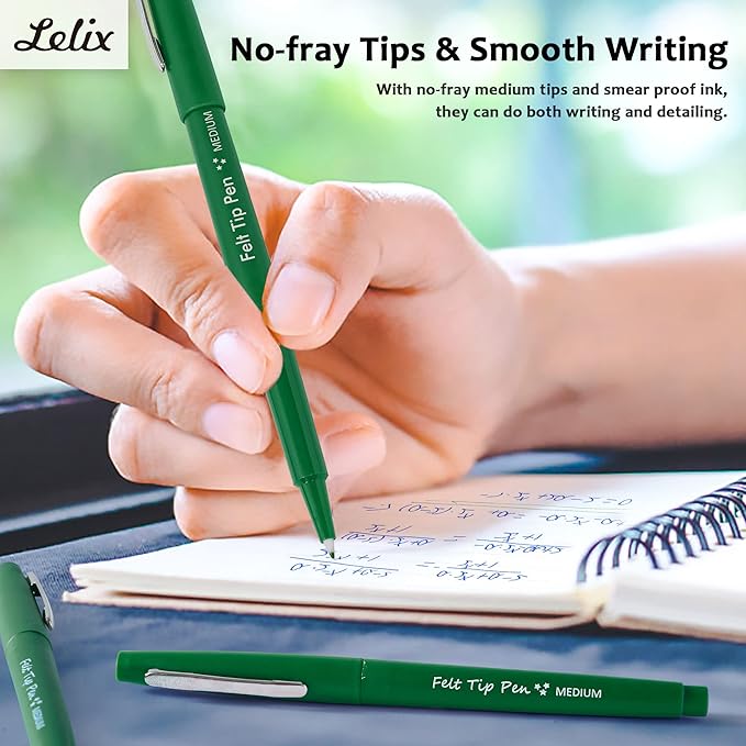 Lelix Felt Tip Pens, 30 Green Pack, 0.7mm Medium Point, Felt Tip Markers Pens for Journaling, Writing, Note Taking, Planner, Perfect for School Office and Art Supplies-DeskLoop Office