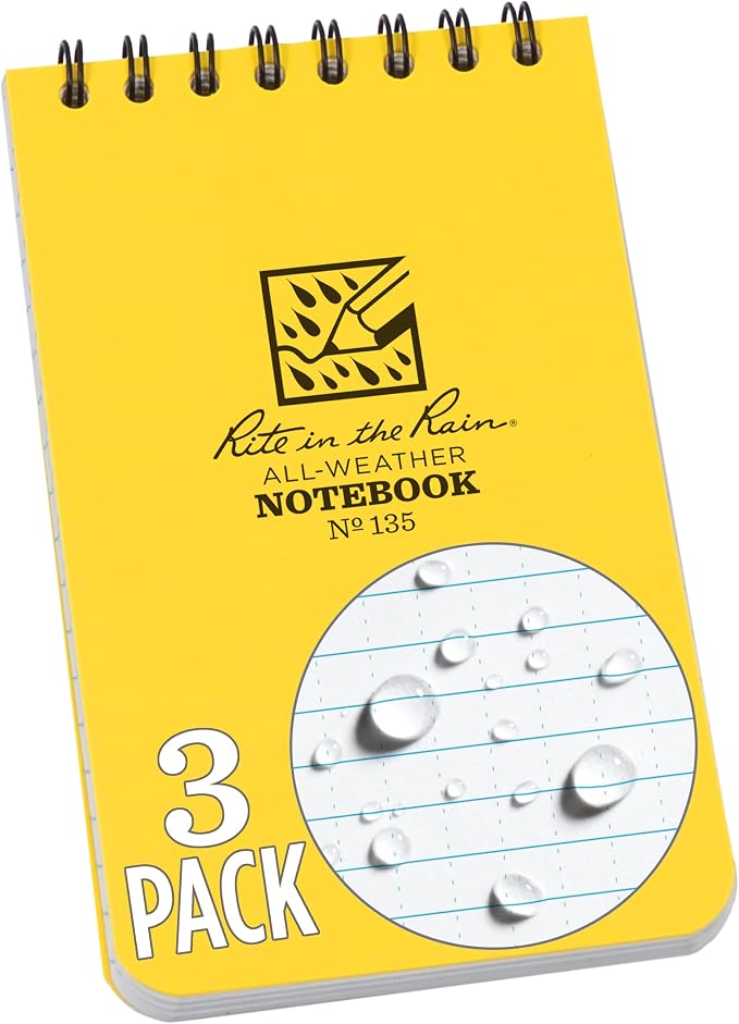 Rite in the Rain Weatherproof Top Spiral Notebook, Universal Pattern, 3 Pack | by RiteintheRain