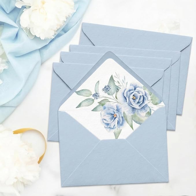 50 Pcs Baby Blue Envelopes Floral Pattern 5x7 Envelopes - Image 5
