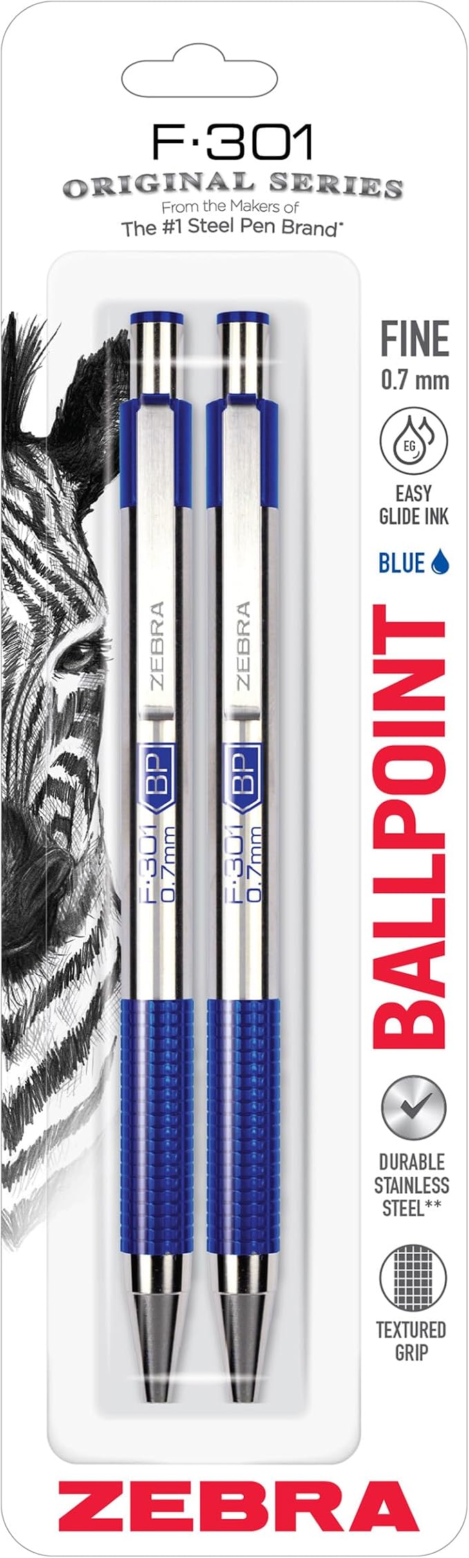 Zebra Pen F-301 Ballpoint Blue Ink Fine Point 0.7mm Pen, Easy-Glide Ink by ZebraPen
