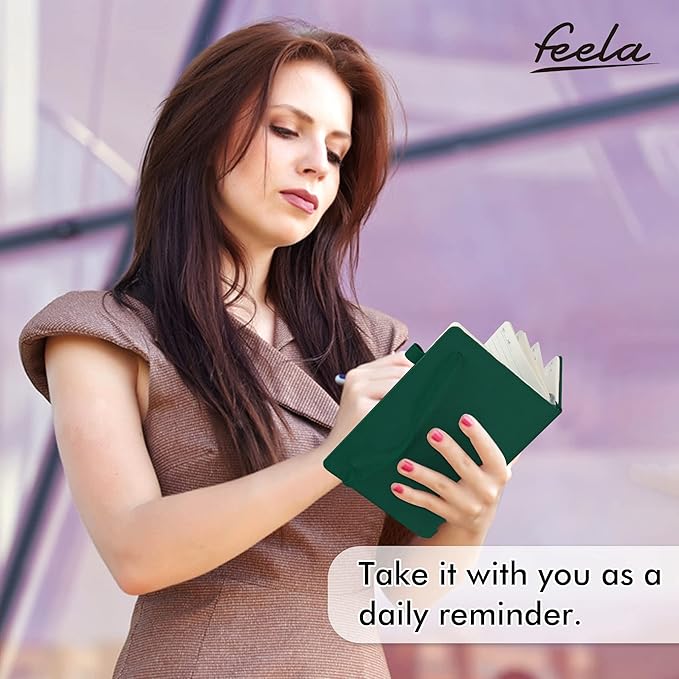 feela 12 Pack Notebooks Journals Bulk with 12 Black Pens, A5 Hardcover Notebook Classic Ruled Journal Set with Pen Holder for School Business Work Travel Writing, 120 GSM, 5.1”x8.3”, Dark Green-DeskLoop Office