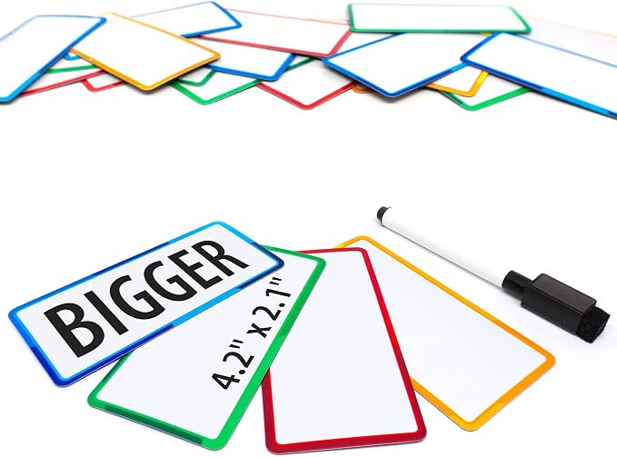 24 Pieces Big Dry Erase Magnetic Labels 4.2" x 2.1" | Writable Magnetic Name by CHIMPZEN