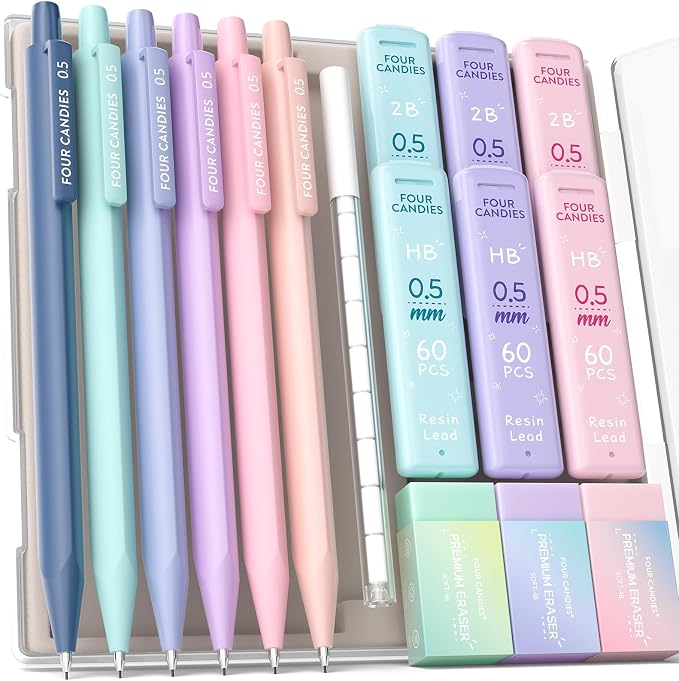 Four Candies Cute Mechanical Pencil Set, 0.5mm Fine Point, 6-Count Pack | 360 by FourCandies