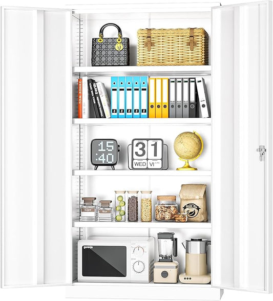 INTERGREAT Metal Storage Cabinet with Doors and Shelves,72" H White Steel Tool Locking Cabinet, Metal Storage Cabinet for Home Office, Warehouse, School-DeskLoop Office