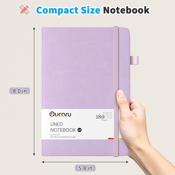 Oucaru Lined Journal Notebook, 2 Pack, 180 Pages, A5 Journals - Image 2