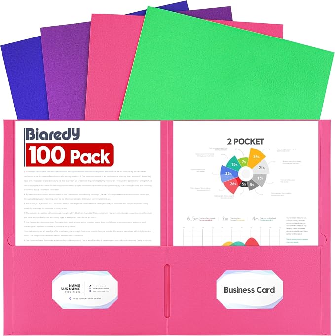 2 Pocket Folders, 100 Pack Bulk Durable Paper Letter Size File Folders by Unknown