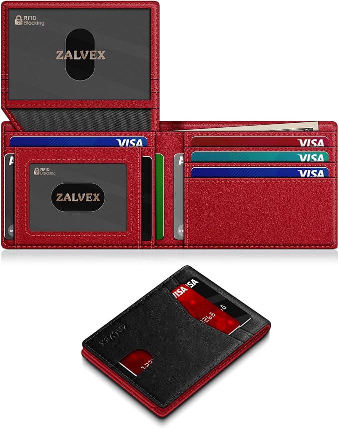 Wallet for Men Slim RFID Blocking Leather Credit Card Holder Wallet for 14 Cards by ZALVEX