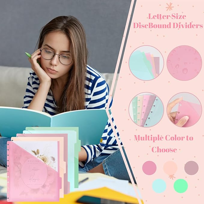10 Pcs Letter Size Discbound Pocket Dividers Dividers with Tabs and Pockets Discbound Pocket Folders 8.5 x 11 DiscBound Binder Dividers Plastic Dividers with Tabs DiscBound Planner Supplies forOffice