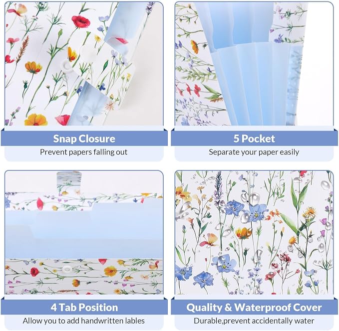 SKYDUE Accordion File Organizer, Floral Expanding File Folders - Image 3