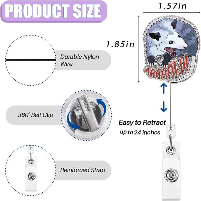 Funny Screaming Opossum Badge Reel Retractable - Image 2