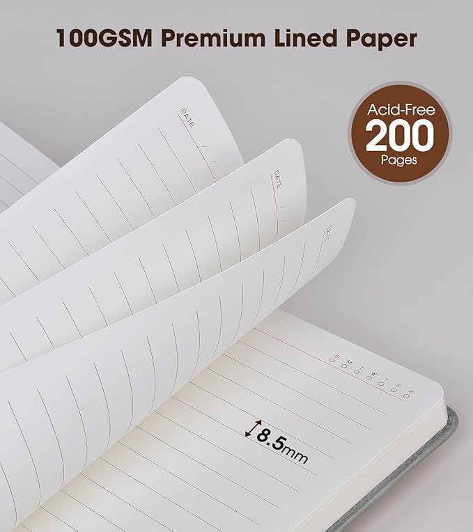 A5 Lined Leather Journal Notebook,Hardcover Journal Set with Pen and Gift Box,100Pages 100gsm Thick Ruled Paper Daily Diary for Men Women School,Travel,Business,Work,Writing 5.9" X 8.4"-DeskLoop Office