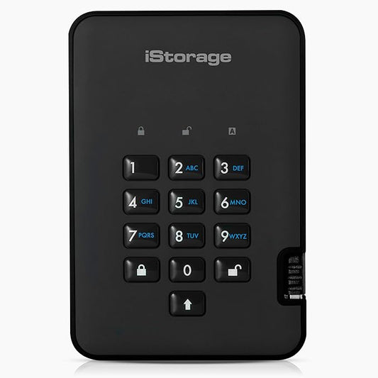 iStorage diskAshur2 HDD 3TB Black - Secure portable hard drive - Password protected - Dust & water resistant - Hardware Encryption-DeskLoop Office