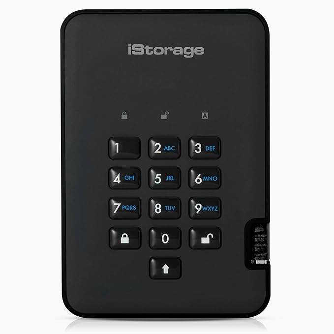 iStorage diskAshur2 HDD 5 TB | Secure Portable Hard Drive | Password Protected | Dust/Water-Resistant | Hardware Encryption-DeskLoop Office