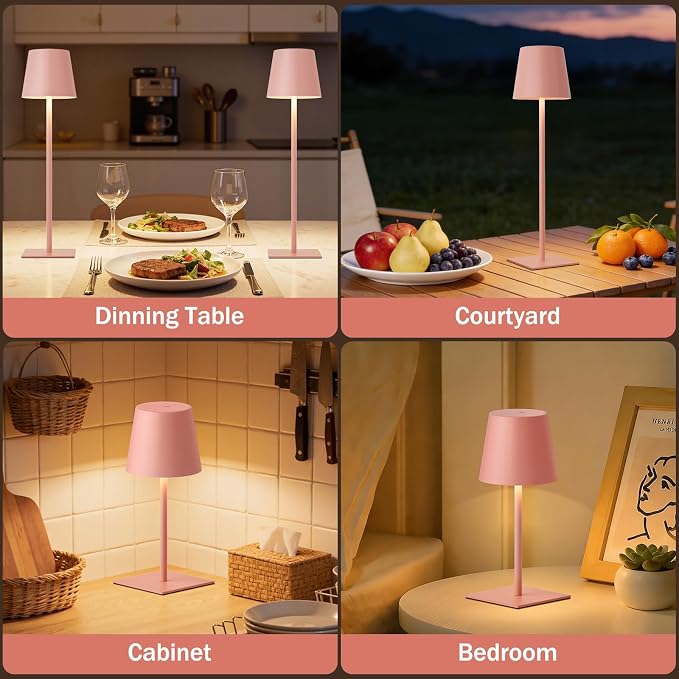Kakanuo Pink Cordless Rechargeable Table Lamp, 2 Pack Portable Desk Lamp - Image 5