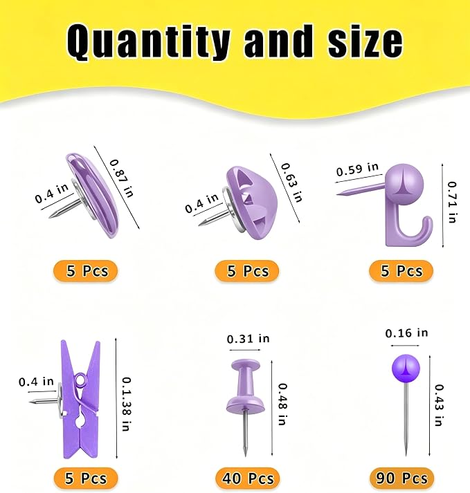 KEYDUACU 150 Pcs Purple Push Pins Set, Metal Thumb Tacks, Decorative Push Pins - Image 6