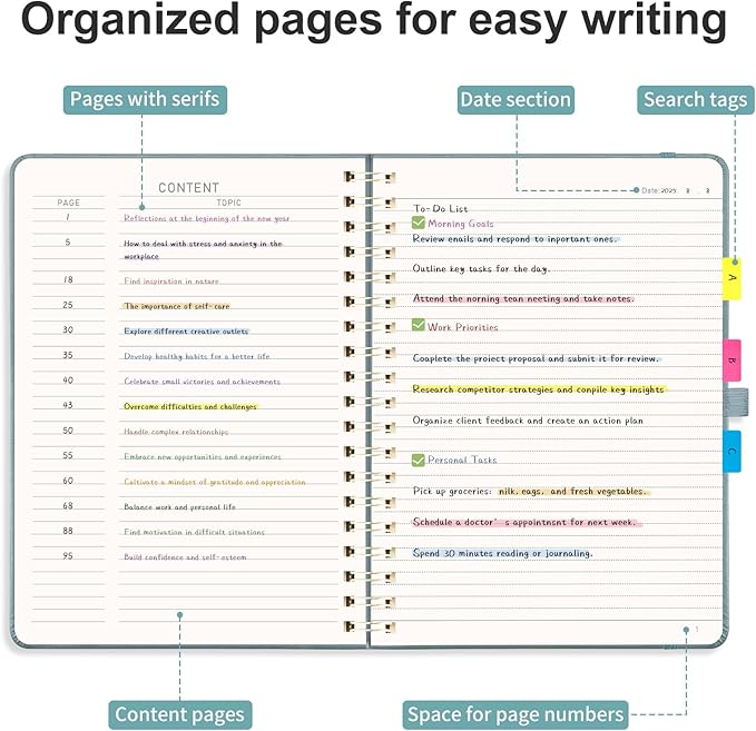 AHGXG Lined Spiral Journal Notebook, B5 Large Notebooks for Women Men, 140 Pages Hardcover Leather Notebook College Ruled, 100 GSM Paper, Notebooks for Work School Note Taking, 7.6" x 10", GrayBlue-DeskLoop Office