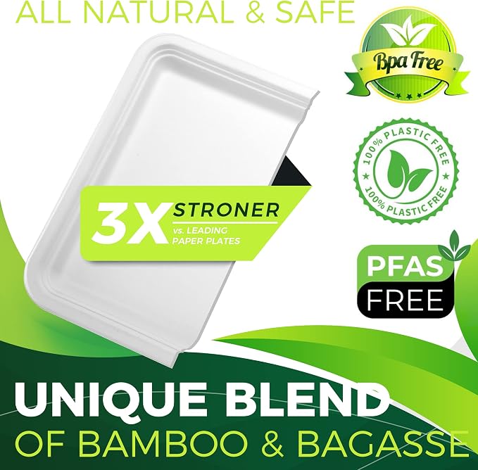 50Pack 14" Heavy Duty Disposable Rectangle Food Trays, Compostable Extra Large - Image 3
