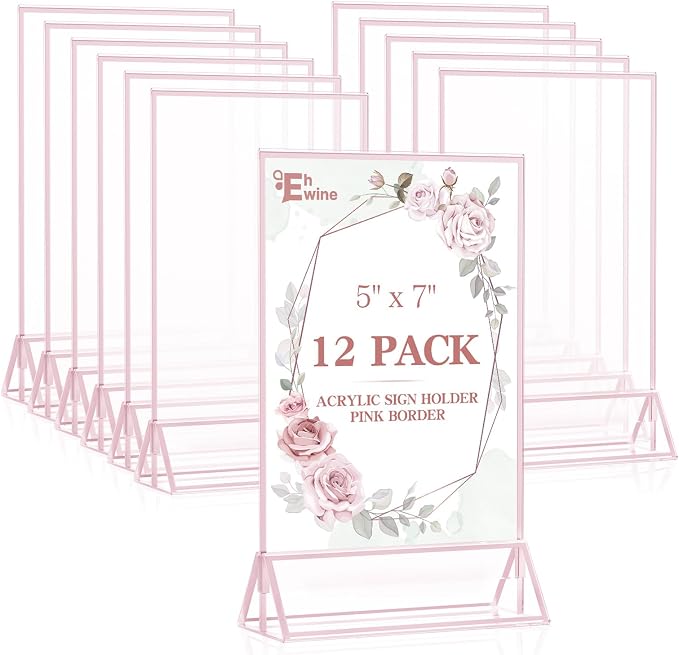 EHWINE 12 Pack Acrylic Sign Holder 5 x 7, Double-Sided Stand up Table Top Sign by EHWINE