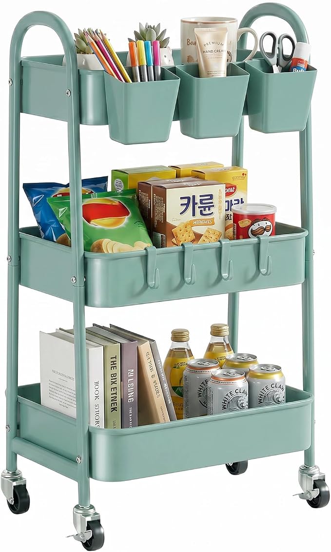 danpinera 3-Tier Rolling Cart, Utility Cart Mobile Metal Rolling Storage Cart by danpinera