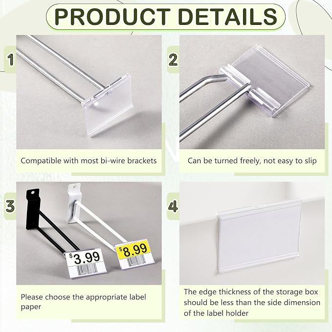 Tatuo 400 Pcs Reusable Plastic Wire Shelf Label Holders, Price Card Sign - Image 3