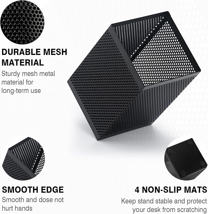 Comix Mesh Pen Holder Desk, Wire Pencil Holder with Foam Pad and Non-Slip Bottom Office Supplies Desk Organizer for Home Office School, 2 Packs-DeskLoop Office
