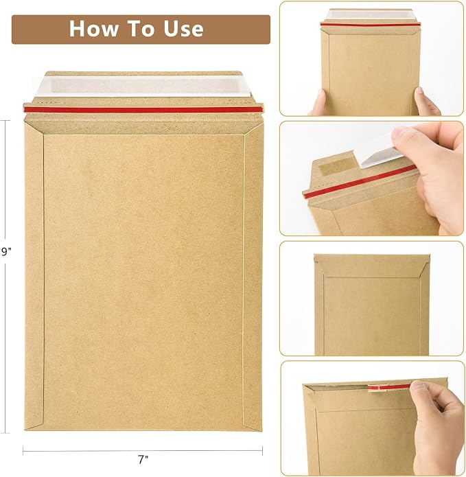 zmybcpack 50 Pack 7x9 inch Kraft Rigid Mailer Self Seal Photo Document Mailers - Image 2