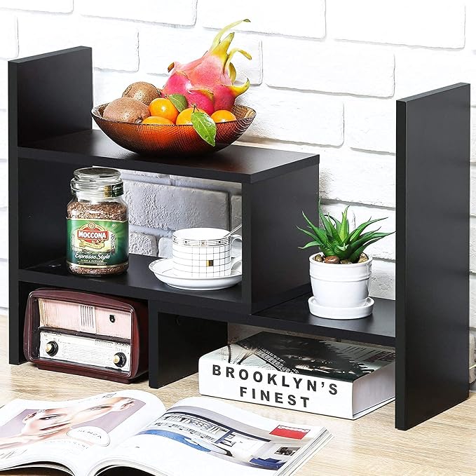 Sorfity Desktop Bookshelf Desk Storage Organizer Adjustable Wood Desktop by Sorfity