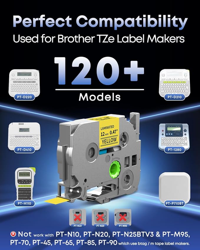 TZe TZ Tape 12mm 0.47 Laminated Yellow TZe-631 Replace - Image 3