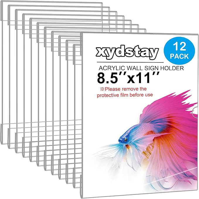 xydstay 12pack 8.5 X 11 Wall Mount Acrylic Sign Holder by xydled