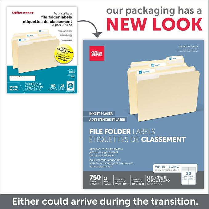 Office Depot White Permanent Inkjet/Laser File Folder Labels, 2/3in. x 3 7/16in. - Image 4