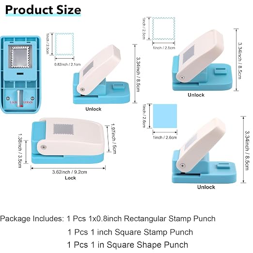 3 Pcs Stamp Punch, 1 Inch Square Punch, 1X0.8 Inch Rectangle Postage Stamp - Image 3