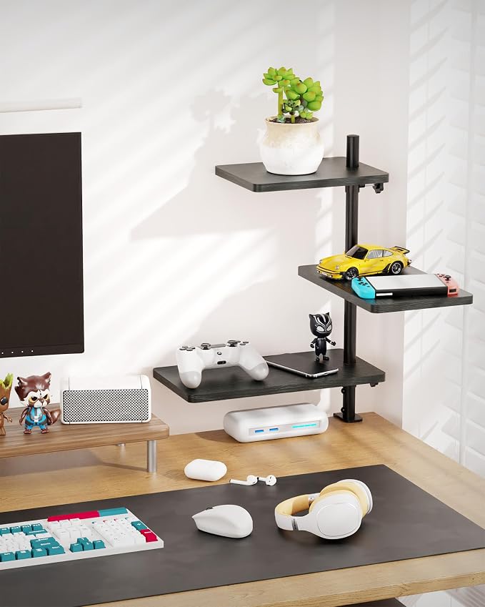 3 Tiers Clamp On Desk Shelf, 360° Angle Adjustable Desktop Shelf Organizer - Image 8