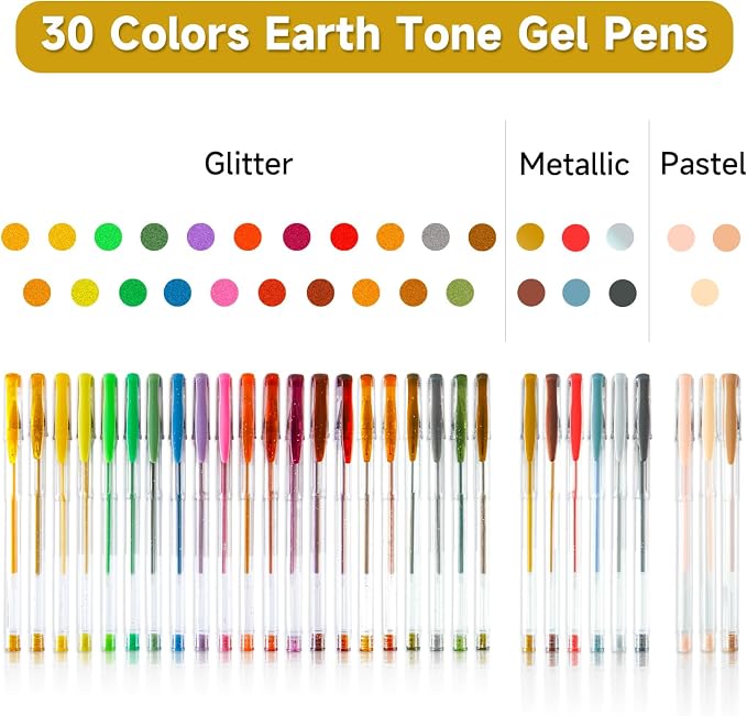 Shuttle Art 60 Pack Earth Tone Gel Pens, 30 Brown Earth Tone Gel Pens - Image 2