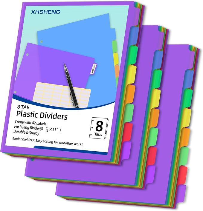 24PCS/3 Set 3-Ring Binder Dividers by XHSHENGOFFICEPRODUCT