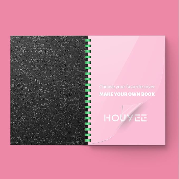 HOUYEE Binding Covers and Combs Set, 8.5x11 Inches, Including 50 Pcs Leather Texture Paper Binding Covers, 50 Pcs 8 Mil Clear PVC Sheets and 20 Pcs Assorted Combs-DeskLoop Office