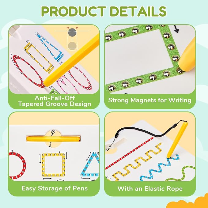 GAMENOTE Magnetic Shapes and Lines Tracing Board, 2-in-1 Double-Sided Pencil - Image 6