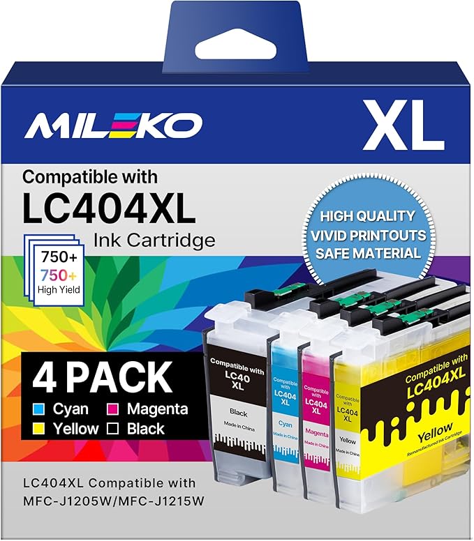 LC404 LC 404 Ink Cartridges for Brother Printer Ink LC404 Replacement for Brother LC404 Ink Cartridges LC404XL LC 404 XL for MFC-J1205W MFC-J1215W MFC J1205W J1215W (Black Cyan Magenta Yellow, 4 Pack)-DeskLoop Office