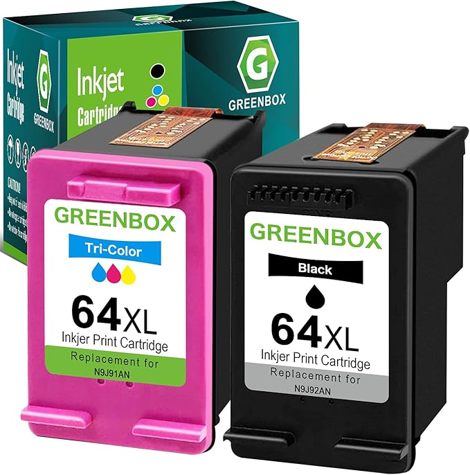 GREENBOX 64XL Ink Cartridges Combo Pack Replacement for HP 64XL 64 Ink Cartridge Black/Color for Envy Photo 7155 7855 6255 7120 6252 6220 6230 6258 7158 7130 7132 7164 7858 7800 6222 Printer, 2 Pack-DeskLoop Office