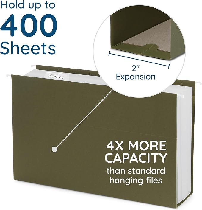50 Extra Capacity Hanging File Folders, Heavy Duty, 2’’ Expansion Filing Folders - Image 3