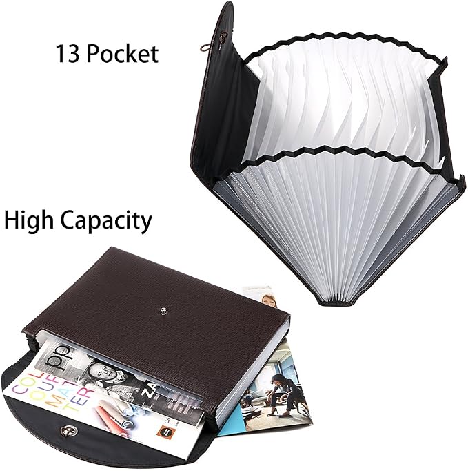 BTSKY PU Leather Expanding File Folders-13 Pockets A4 Letter Size Paper File - Image 3
