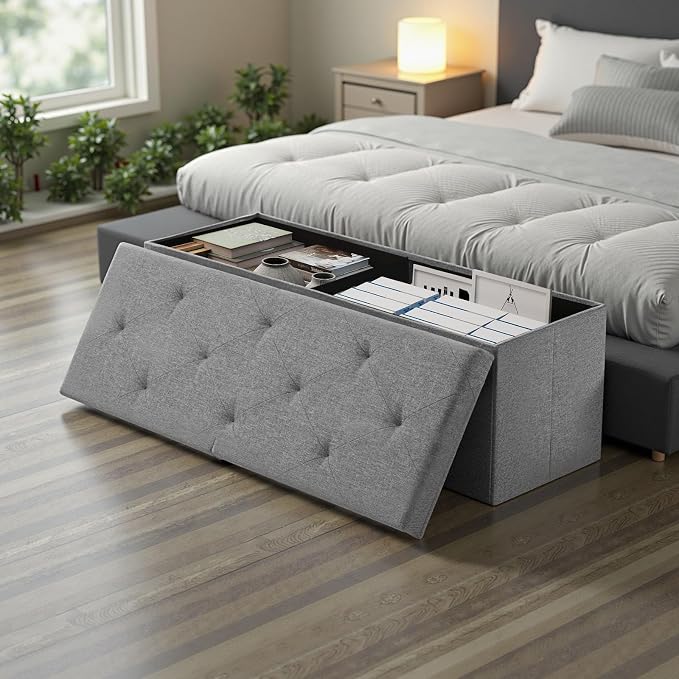 DUMOS 43 Inch Folding Storage Ottoman Bench, Large Hidden Storage Chest - Image 7