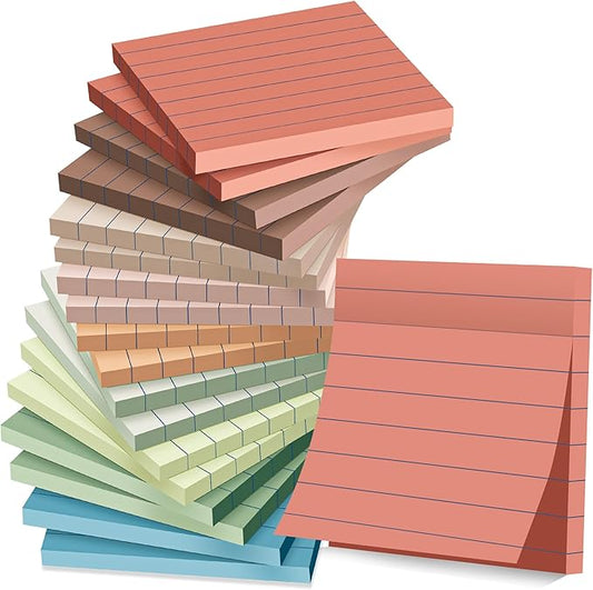 (18 Pack) Lined Sticky Notes 3x3 in Post, Vintage Colors, Sticky Pads, Strong Adhesive, Recyclable, Self-Stick Pads, Easy to Post for Home, Office, Notebook-DeskLoop Office